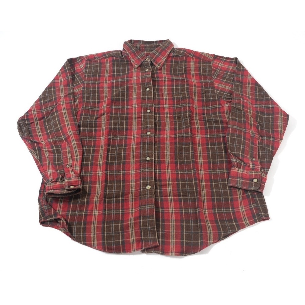 Ruff Hewn Button Down Women M Red Plaid True American Wear Vintage Made In USA